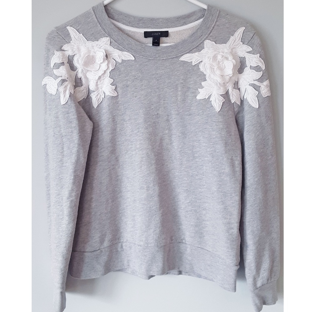 J. Crew Sweatshirt Floral Applique Embellished Top
